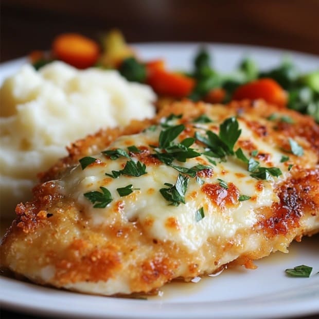 Longhorn Steakhouse Parmesan Chicken with crispy cheese topping.