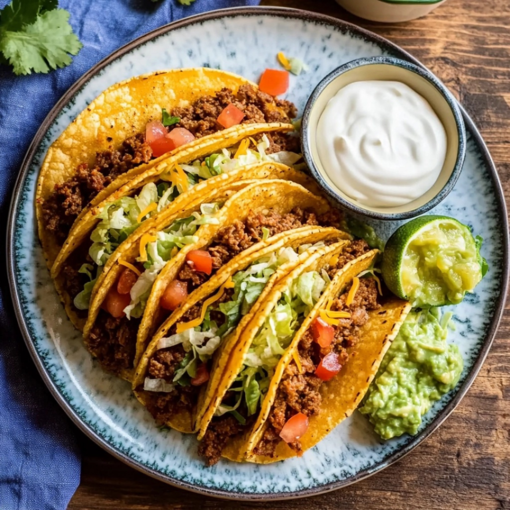 Ingredients for making minute crispy beef tacos.