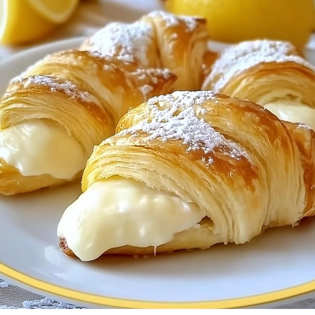 Fresh lemon cream cheese crescent rolls on a rustic table