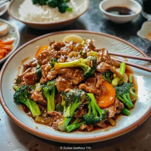 A plate of Chinese beef and broccoli served over rice.
