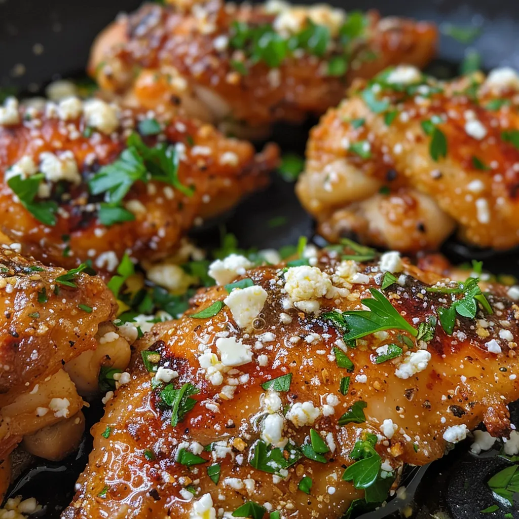 Crispy honey feta chicken tenders drizzled with honey and topped with feta cheese and parsley, served with a creamy dipping sauce.