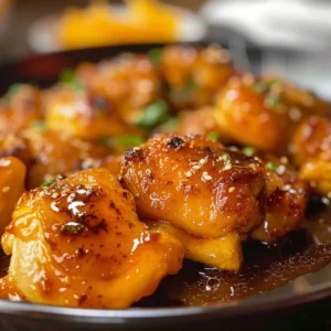 Close-up of a plate of delicious easy orange chicken, garnished with fresh cilantro.