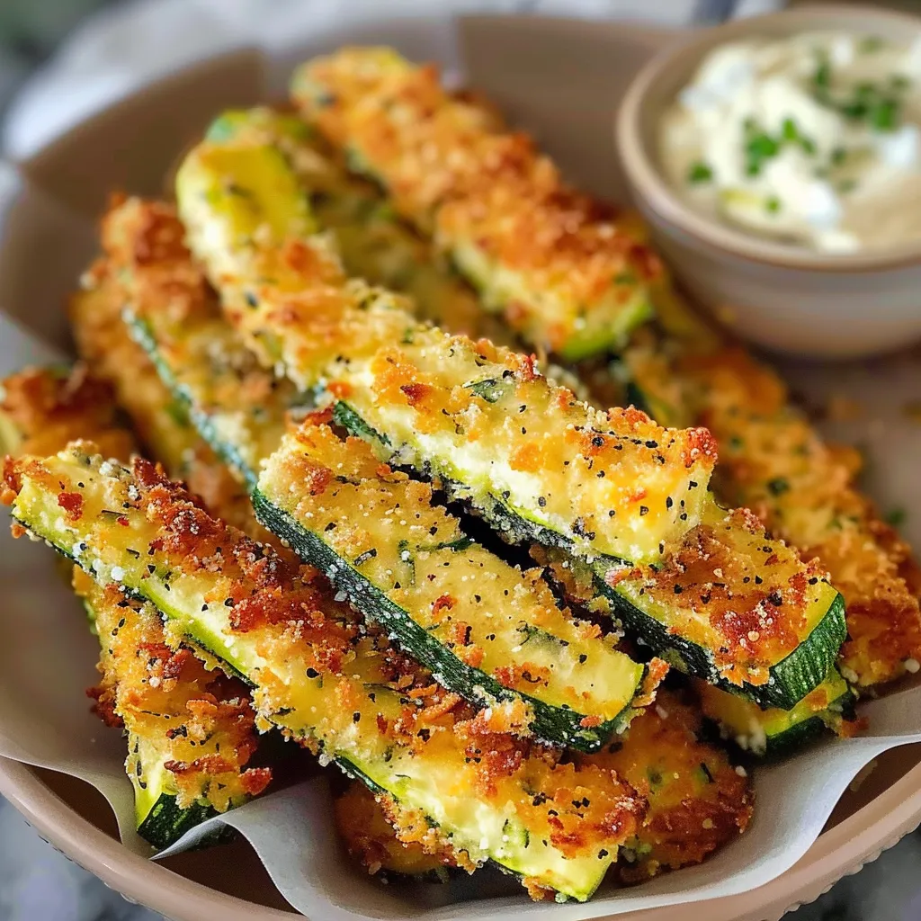 Crispy parmesan zucchini fries served with a creamy dipping sauce.