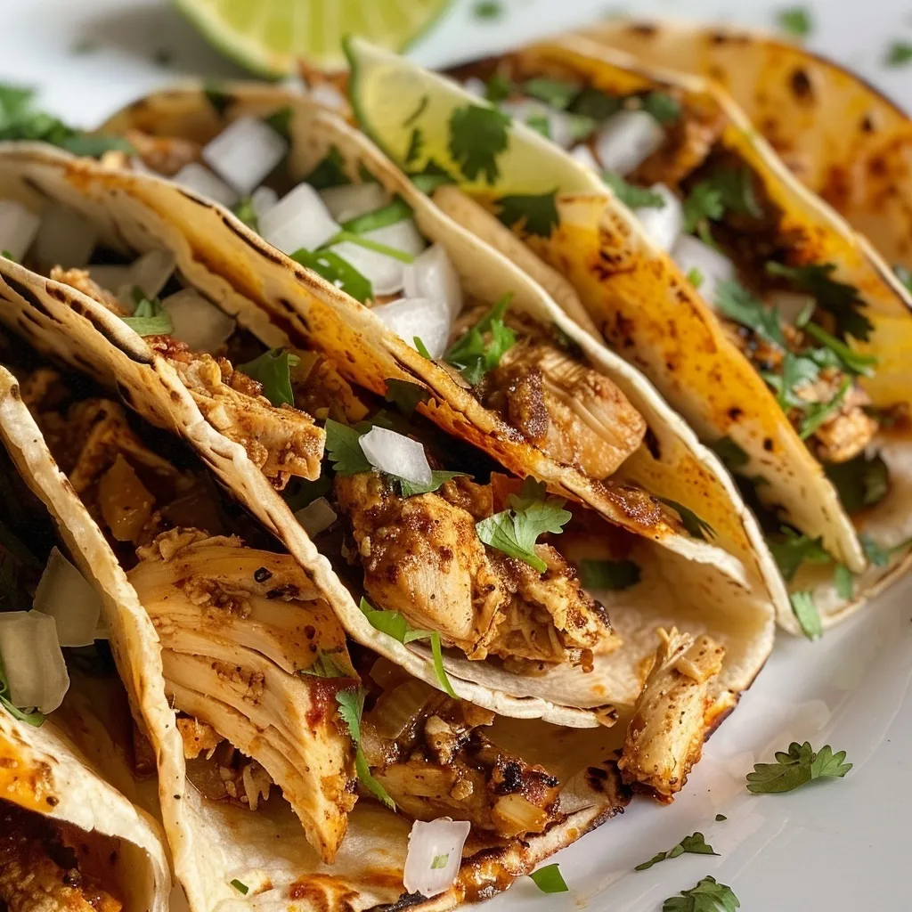 Close-up of a delicious chicken street taco with all the fixings.