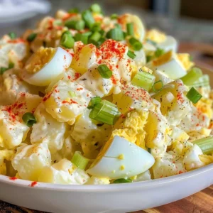 Creamy Southern-style potato salad with hard-boiled eggs and green onions.