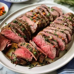 Three images showcasing delicious slow-cooked garlic and herb beef tenderloin, sliced and served on platters with various sides.