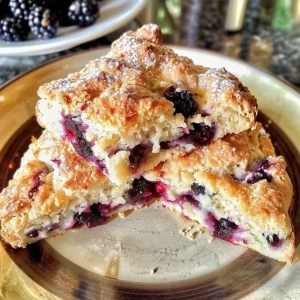 A delicious-looking blackberry scone cut into eight slices.