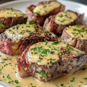 Three variations of keto cubed steak with garlic cream sauce.