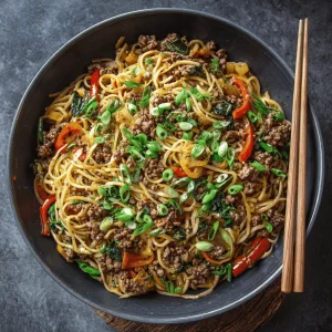 A delicious plate of Mongolian Ground Beef Noodles