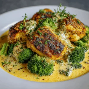 A delicious plate of Creamy Garlic Chicken and Broccoli Skillet