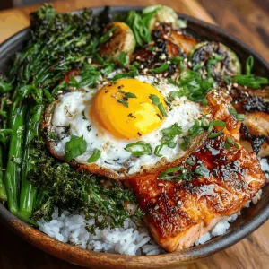 A delicious plate of Crispy Salmon and Rice Bowl