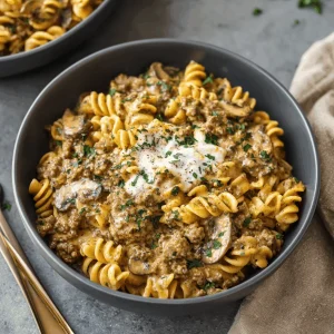 A delicious plate of 30-Minute Ground Beef Stroganoff