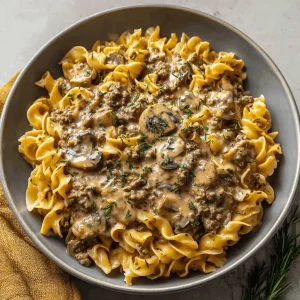 A delicious plate of 30-Minute Ground Beef Stroganoff