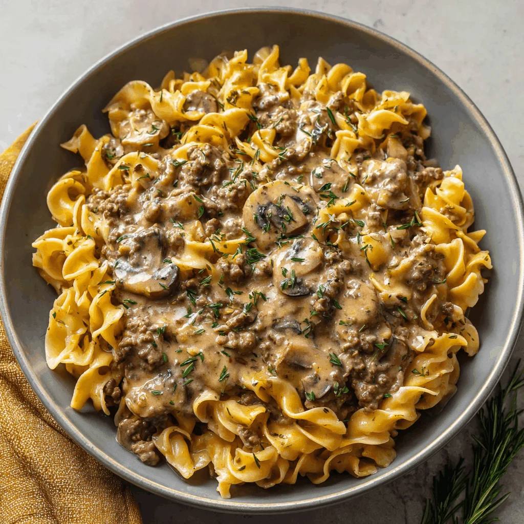 A delicious plate of 30-Minute Ground Beef Stroganoff