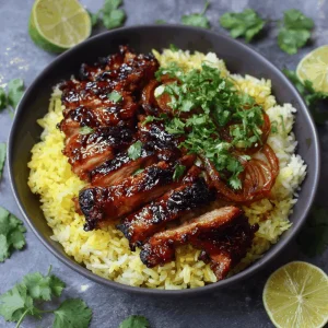 A delicious plate of Honey BBQ Chicken Rice