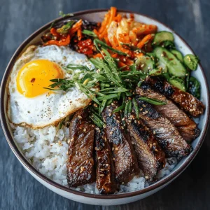 A delicious plate of Korean BBQ Steak Rice Bowls with Spicy Cream Sauce