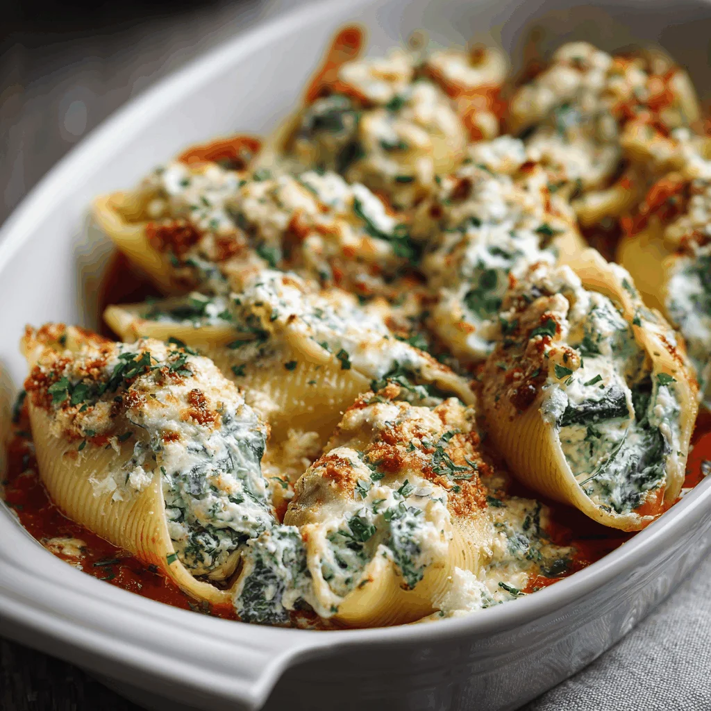 A delicious plate of Easy Spinach and Ricotta Stuffed Shells – A Healthy Veggie Dinner