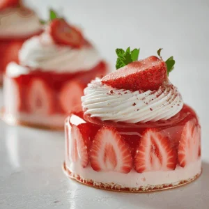 Multiple pints of fresh strawberries surrounding text that reads "Easy Strawberry Recipes".