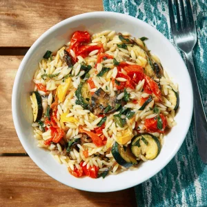A delicious plate of Veggie Orzo