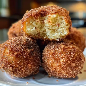A plate of soft, fluffy Air Fryer Protein Donut Holes with a dusting of cinnamon.