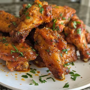 Succulent chicken wings glistening with butter, seasoned with spices.