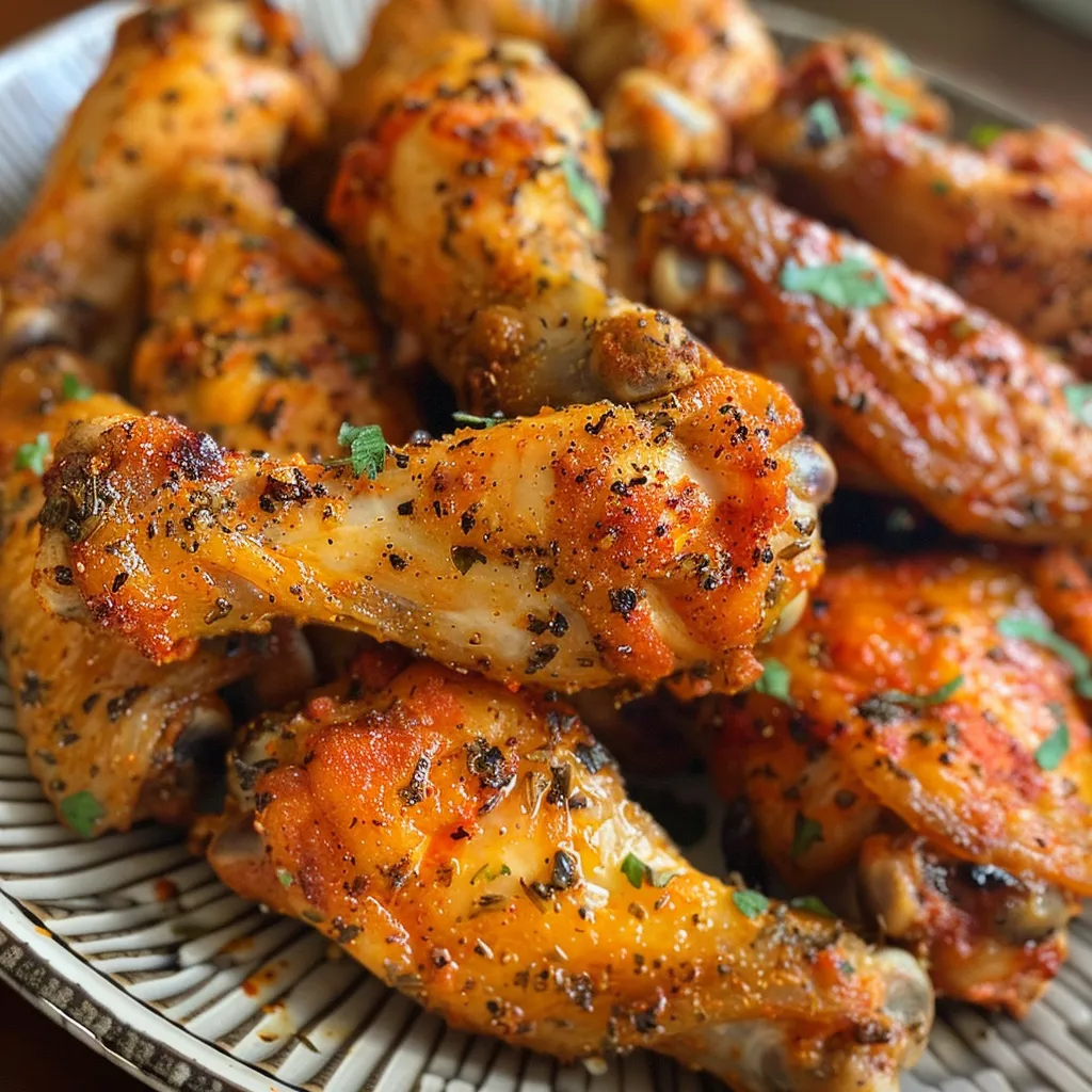 A platter of mouth-watering baked chicken wings ready to be served.