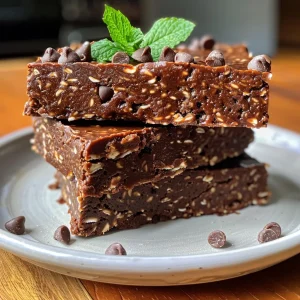 A delicious stack of chocolate mint protein squares showcasing their dense composition.