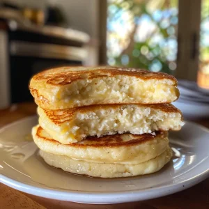 A plate of cottage cheese hot cakes, garnished and steaming, captured in natural light.