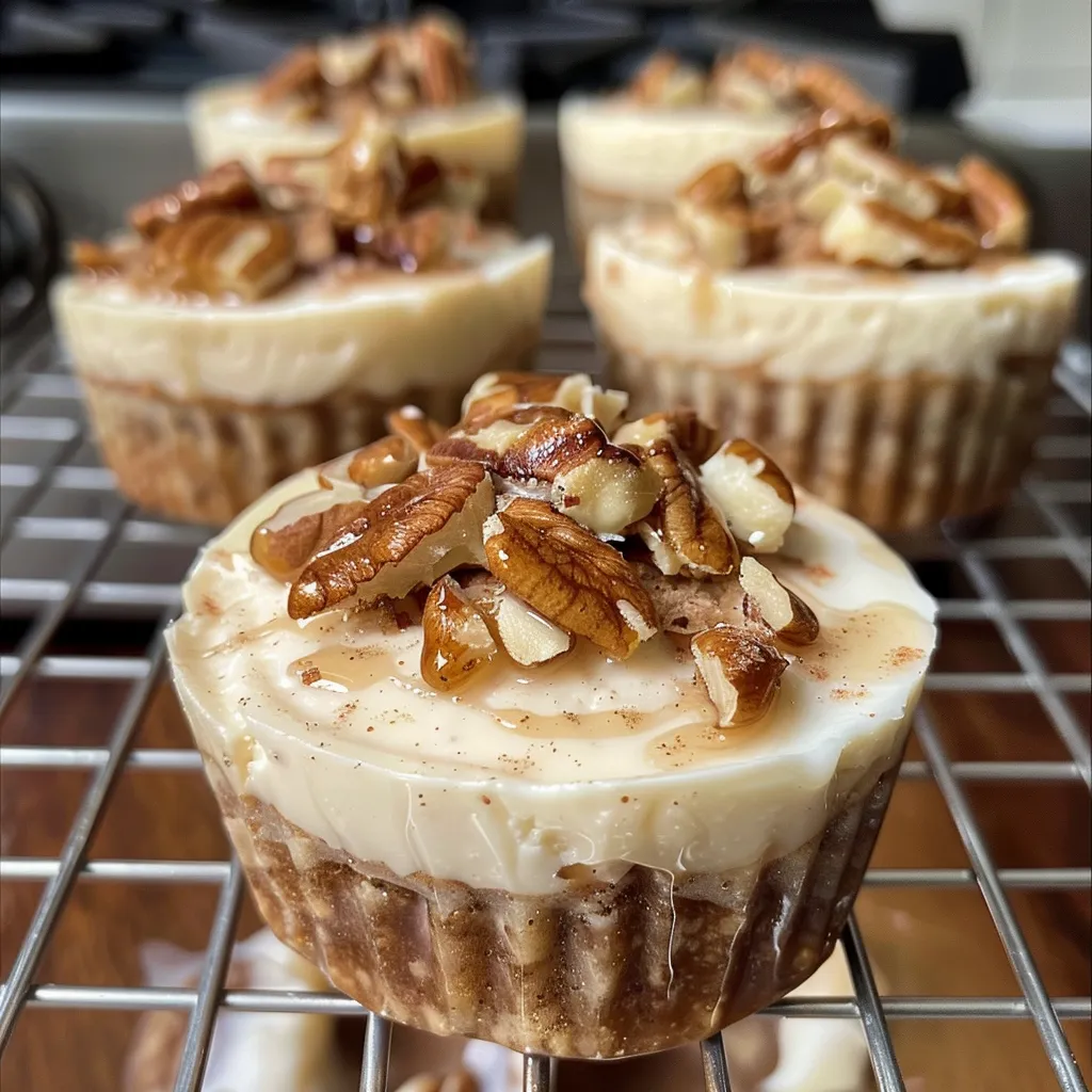 Detail shot of Keto No-Bake Protein Cheesecake Cups, featuring creamy cheesecake layers and a sprinkle of cinnamon on top.