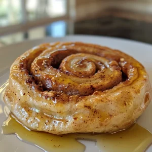 Deliciously baked Microwave Protein Cinnamon Roll with a glossy topping and visible layers of cinnamon filling.