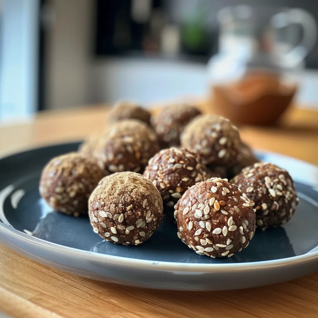 A collection of No-Bake Protein Bites stacked on each other, showcasing a rich texture.