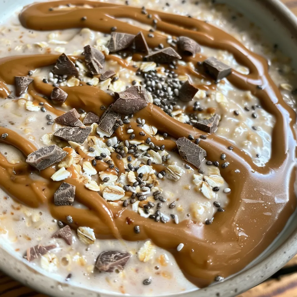 Healthy breakfast option of overnight oats, featuring a rich cookie dough appearance.
