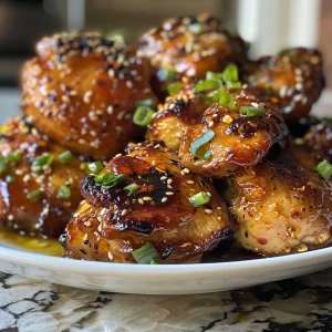 Delicious sticky sweet chili chicken thighs plated and ready to serve.