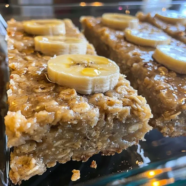 Juicy banana oat bars stacked, showcasing texture and ingredients.