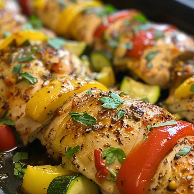 Deliciously cooked Savory Chicken Bundles with diced vegetables displayed appetizingly.