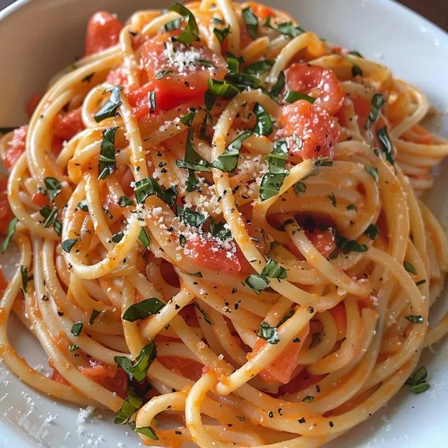 Detailed shot of fettuccine in a creamy sauce, highlighting fresh ingredients.