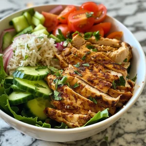 Juicy chicken shawarma served on a bed of basmati rice, garnished with diced tomatoes and sliced onions.