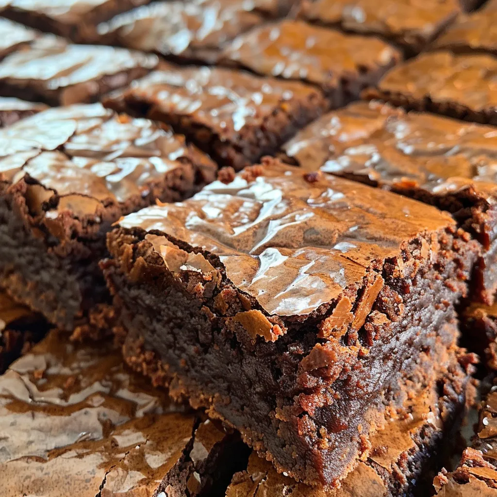 Brown Butter Brownies arranged neatly, highlighting their glossy finish and tempting appearance.