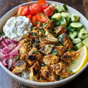 Mouth-watering Chicken Shawarma Bowl filled with spices, chicken, and vibrant toppings.
