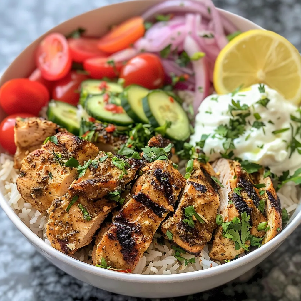 Delicious Chicken Shawarma Bowl showcasing tender chicken, grains, and fresh ingredients.