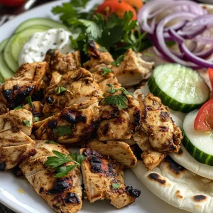 Detailed image of chicken shawarma showcasing tender meat, vibrant toppings, and sauce.