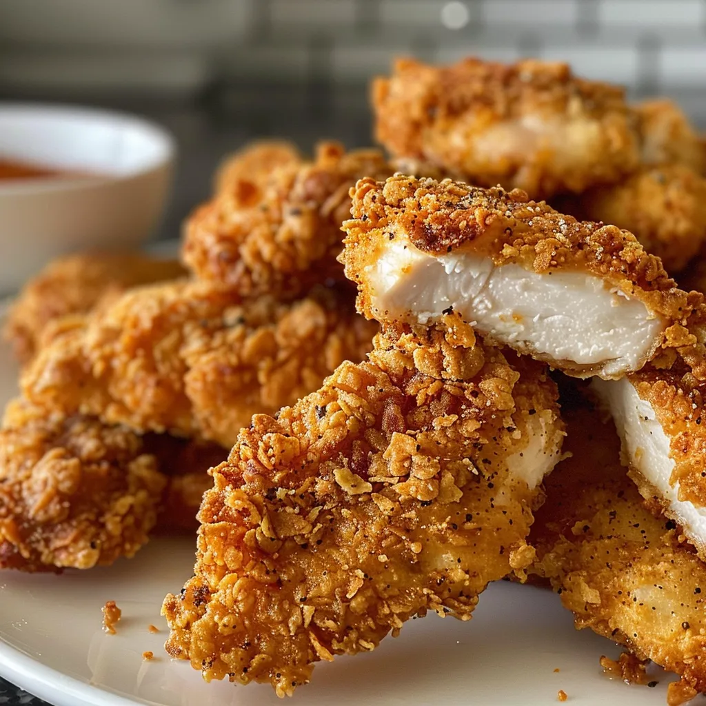 Detailed view of a crispy chicken coating mix with a sprinkle of spices on a napkin.