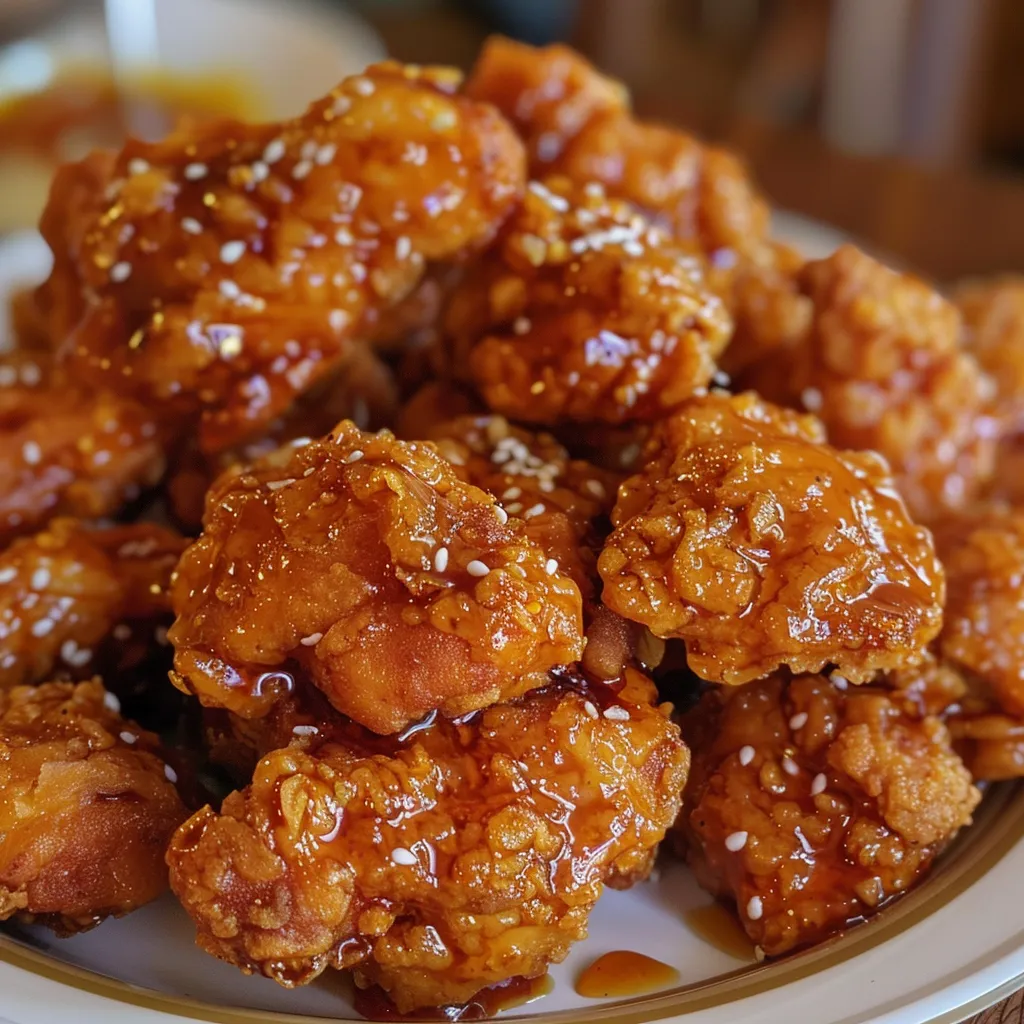 Deliciously fried Double Crunch Honey Chicken, highlighting the layers of batter and honey sauce.