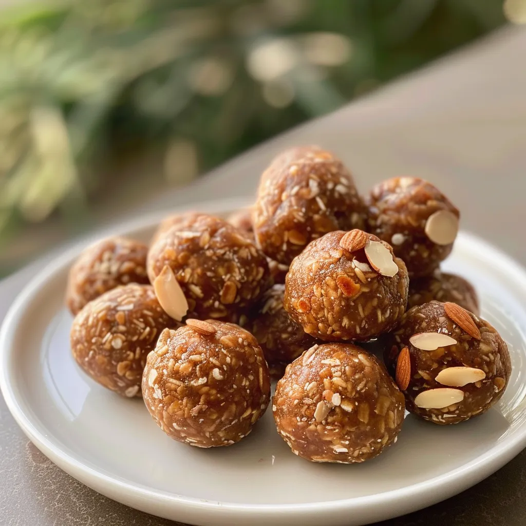 Appetizing close-up of energy balls, emphasizing their fresh, wholesome ingredients.