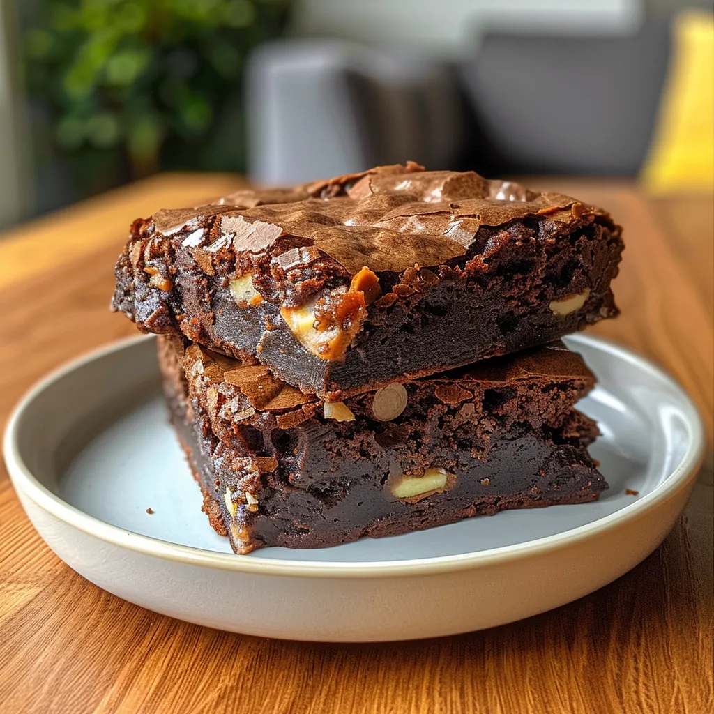 Textured brownie piece with melted chocolate chips, emphasizing its indulgent nature.