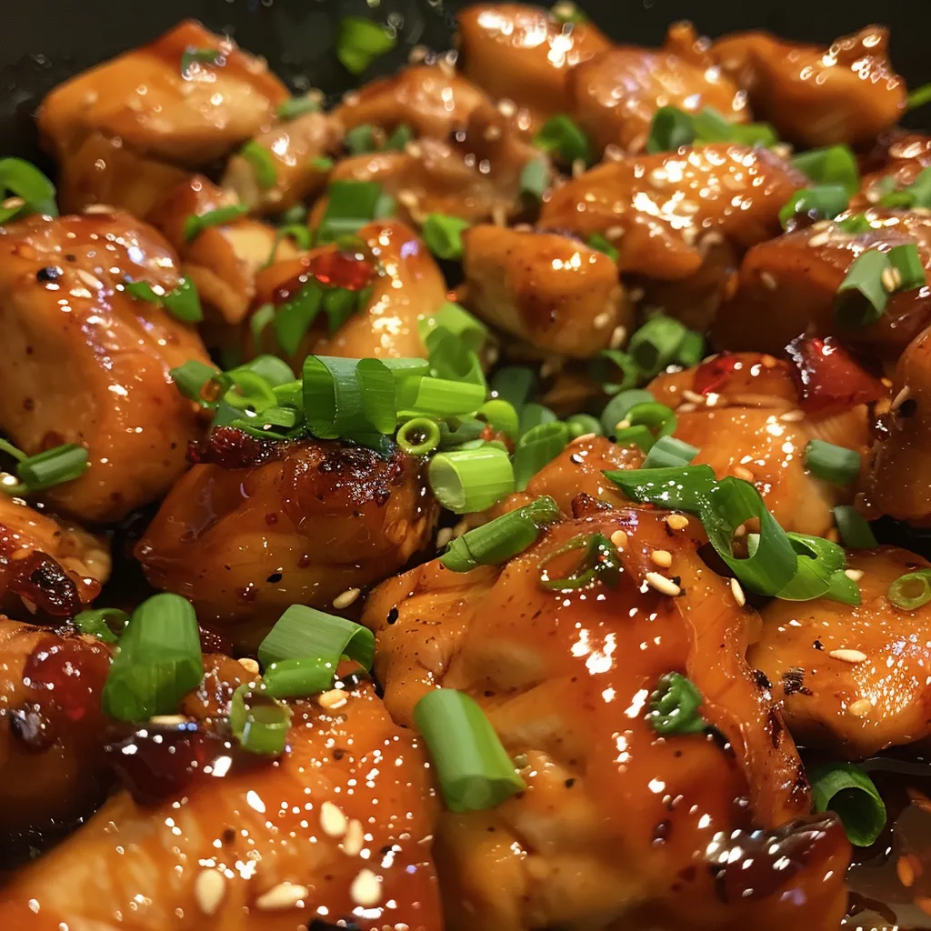 Delicious chicken pieces in a shiny brown sauce with garlic and brown sugar.