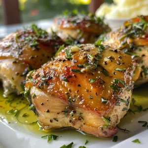 Plate featuring garlic-infused chicken with buttery mashed potatoes and vibrant orange carrots.