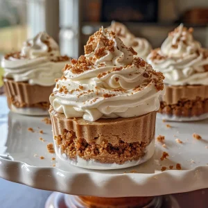 Delicious gingerbread cheesecake in a small cup, featuring a dollop of whipped cream and a sprinkle of cinnamon.
