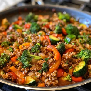 Side view photo of a hearty ground beef dish with fresh ingredients including parsley and tomato paste.