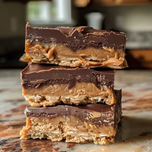 Side view of delicious gluten-free Healthy Twix Bars showcasing layers.